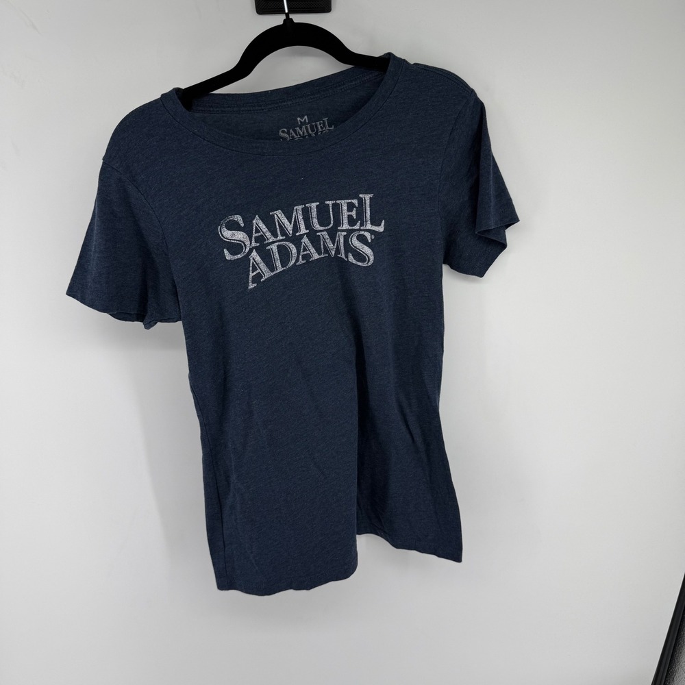 Samuel Adams T-Shirt Womens Medium Navy Blue Poly Cotton Beer Graphic Tee Logo